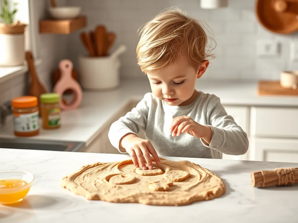 Toddler-playing-with-light-brown-edible-playdough