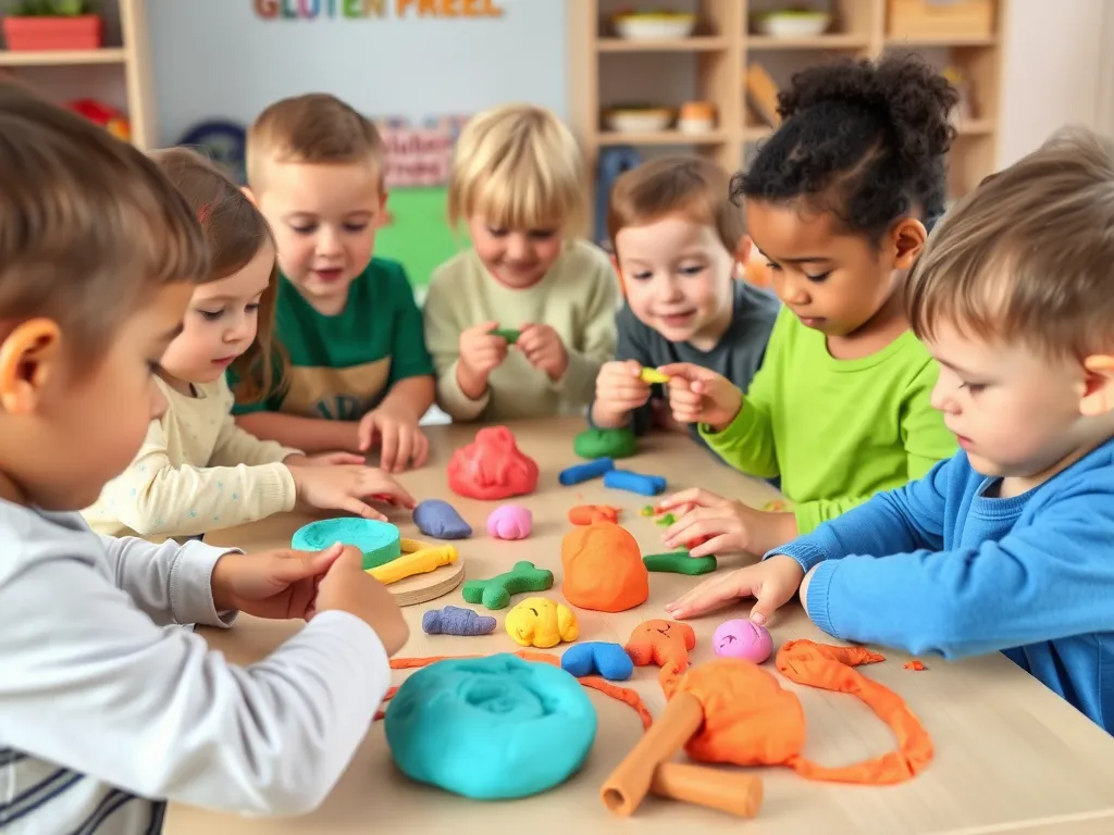 Diverse-group-of-children-playing-with-various-colors-of-gluten-free-playdough