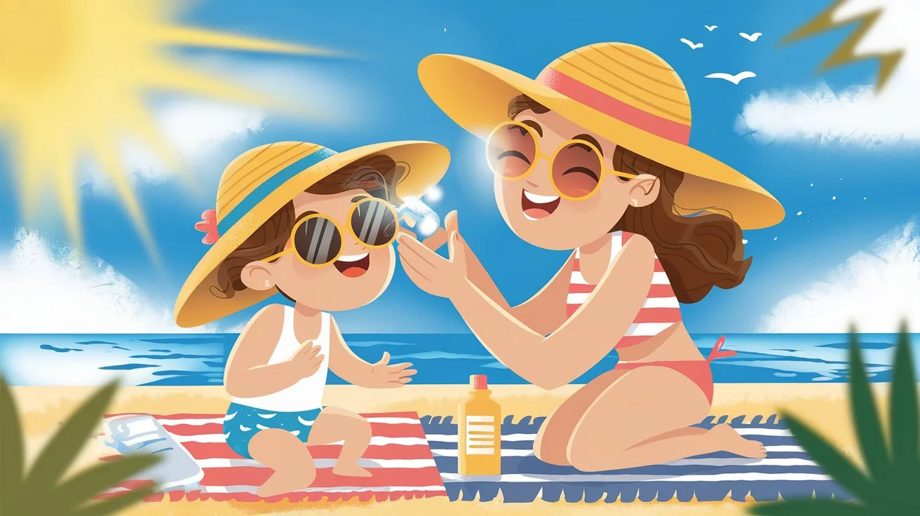 mother putting sunscreen for child