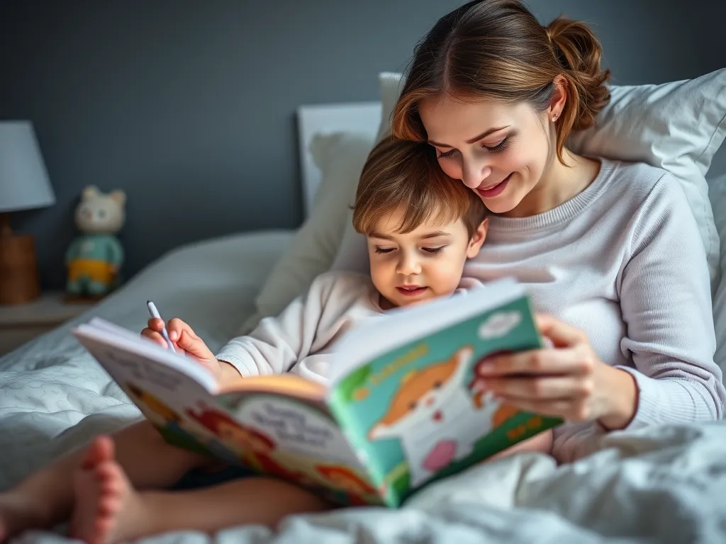 mother reading bedtime books for kids